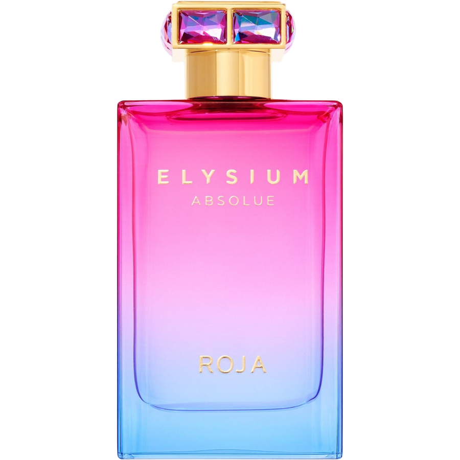 Elixir Perfumes Elysium Absolue Pour Femme eau de parfum in a pink and blue gradient glass bottle with crystal cap